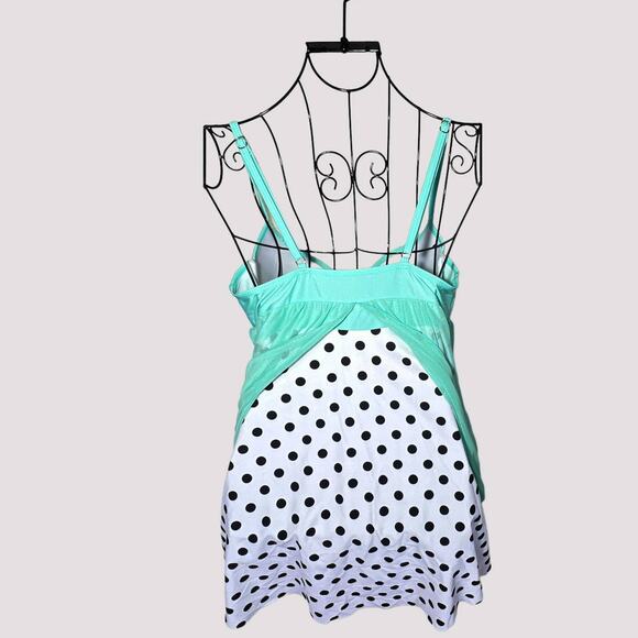 Polka Dot One Piece Swim Dress Boy Shorts Size US 6 Turquoise Black White - Picture 3 of 11
